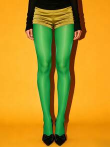 大码女式绿色亮面打底裤 - 湿润闪亮的高光泽效果，时尚打底裤，适合派对、夜店和假日场合 - 綠色 - 查看 5