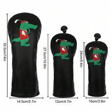 高尔夫球杆保护套 | 趣味鳄鱼图案黑色PU皮革防撕裂中长高尔夫球杆套 - 黑色 - 查看 7