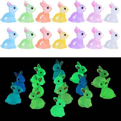 10/20 ชิ้น ฟิกเกอร์กระต่ายเรืองแสงขนาดเล็ก, เหมาะสำหรับตกแต่งสวนนางฟ้าบ้านตุ๊กตา, ของเติมไข่อีสเตอร์, ของใส่ตะกร้าของขวัญ, รางวัลในห้องเรียน, ของขวัญ White Elephant, ของชำร่วยงานปาร์ตี้, ถุงขนม, ของเติม Piñata, สีและสไตล์แบบสุ่ม