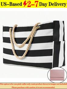 Beach Bags For Women, Large Waterproof Beach Tote Bag With Zipper, Plus Size Women's Waterproof Beach Tote Bag, Women Canvas Shoulder Bag, Waterproof Sandproof Swim Pool Bag, Large Tote (Pattern Random),  Portable, Foldable, Business Casual Simple Stripe Design Tote Bag For Teenagers, Women, College Students, Middle & High School Students, Outdoor, Travel, Picnic, Work, Business, Commuting, Vacation, Shopping And Holiday[US Local Warehouse]The Best Gift Choice, Birthday Gift - Nhiều màu - Xem 14