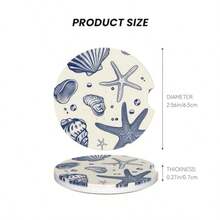 Absorbent Ceramic Car Coasters For Cup Holders Blue Sea Starfish Shells Design 2.56 Anti Slip Universal Drink Cup Coasters For Women Men 2 Pack - Blue Sea Starfish Shells - 查看 6