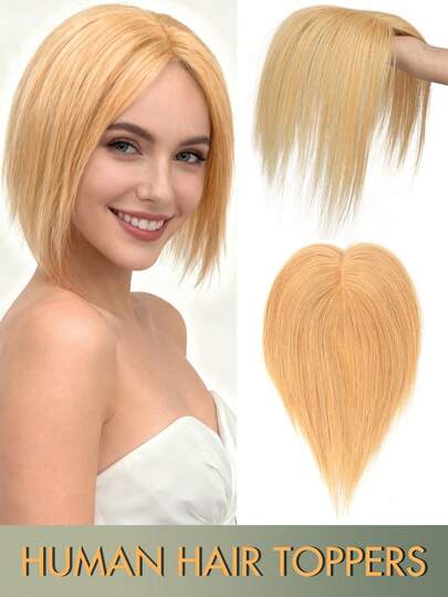 Blonde-613# Human Hair Topper For Women, 360° Cover The Top Of The Head, Seamless Straight Hair Pieces, 7X11cm Base Net, Smooth Blending For Thinning Hair, Natural Scalp Top To Hide Bald Or White Hair For Women Daily Or Mother'S DayHighlights Victoria Secret Wear And Go Glueless For Holiday Festival Essentials School Supplies Bride