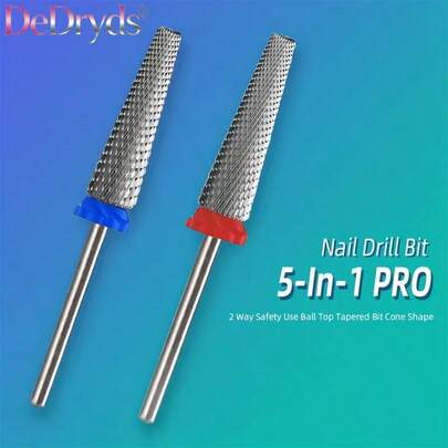 1pc 5 In1 Pro Long Nail Tungsten Steel Grinding Head, High-End Manicure Tool With Top Teeth, Shank Diameter 3/32inch