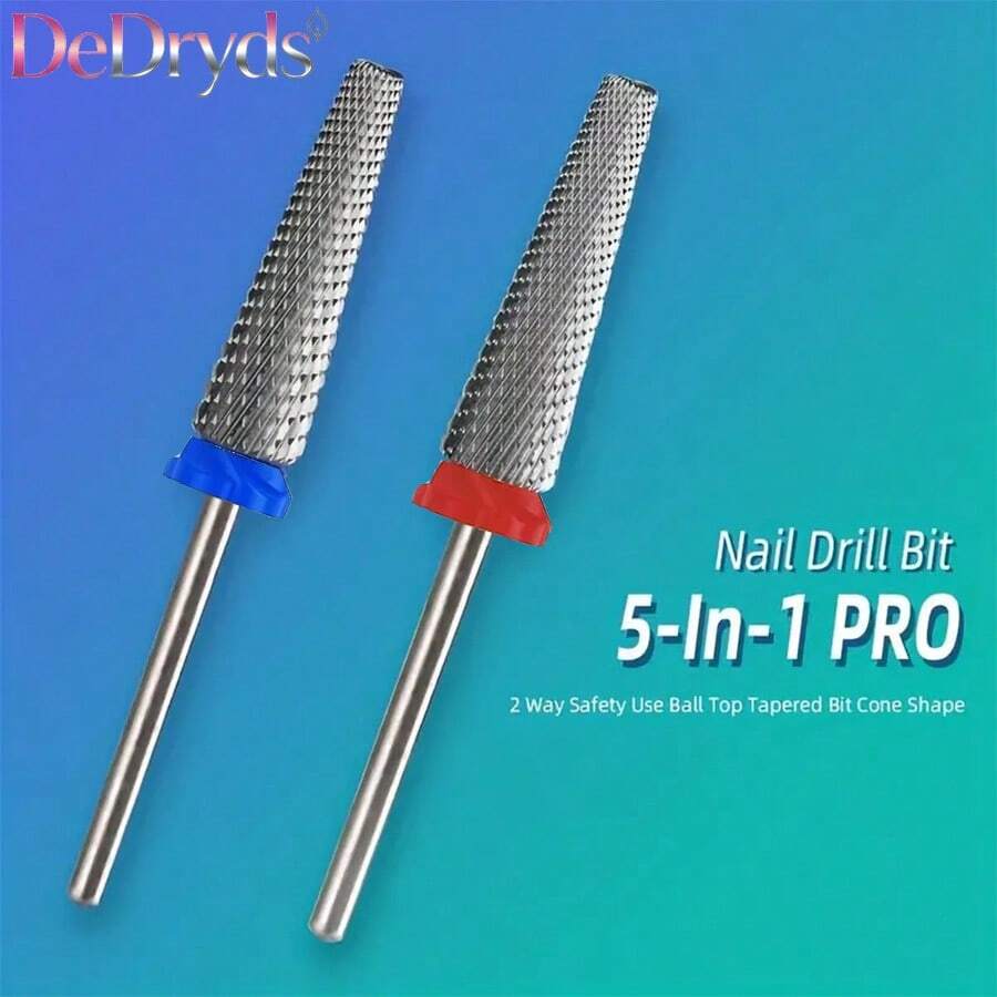 1pc 5 In1 Pro Long Nail Tungsten Steel Grinding Head, High-End Manicure Tool With Top Teeth, Shank Diameter 3/32inch - Multicolor - View 1