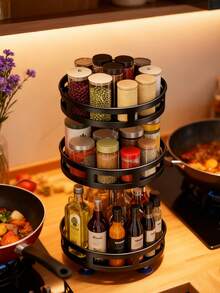 1pc 360° Rotatable Modern Minimalist Iron Metal Spice Rack Holder, With Unique Stainless Steel Cylindrical Stand Details, Suitable For Storing Spice Jars And Decorations, Applicable For Kitchen Counter Shelves And Display, Suitable For Year-Round Use. - View 8