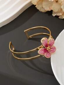 Altistry 1pc Handmade Gradient Tie Dye Pink Floral Bangle, Elegant & Romantic, Suitable For Daily Wear, Dates, Engagements - Pink - View 4
