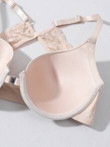 2pcs Front Closure Underwire Bra, Adjustable Straps & Lace Patchwork, Sexy Open Back Wireless Bra, Soft Breathable Bra With Front Hook Closure, Thick Cup Support, Suitable For Commuting, Daily Wear, Home & Multi-Occasions - Multicolor - View 8