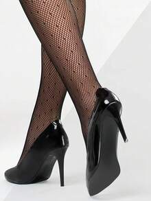 1双大码女式高弹提拉渔网袜，适合中大码身材，黑色INS风时尚袜，春夏佳选 - 黑色 - 查看 5