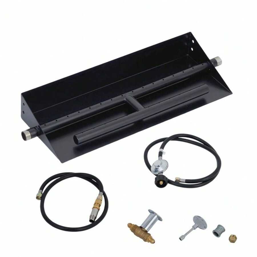 18 Inch Gas Fireplace Burner Pan, Compatible With Propane & Natural Gas, Heavy-Duty Powder Coated Steel For Indoor/Outdoor Fire Pits, Gas Logs, Fireplace Inserts - B - View 1