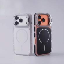 1Pcs Matte Lens Holder Magnetic Phone Case Compatible With IPhone17 Pro Max, 16 Pro, 15, 14, 13, 12 Anti-Slip Edges, Soft-Touch Back Cover, Full-Cover Protection Case Unisex Creative Phone Case - 白色 - 查看 2