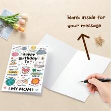 1张温馨“我的全部妈妈”生日贺卡（含信封） - “祝我妈妈生日快乐：我的支柱，我的老师，我的全世界” 饱含深情的插图，完美适用于妈妈/生日/母亲节，充满爱意的贺卡 - 多色 - 查看 6