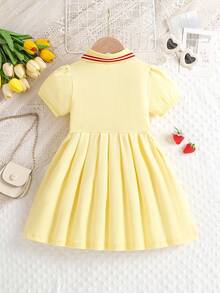 Young Girl' Casual Strawberry Embroidery Polo Collar Short Sleeve Dress, Summer - Yellow - View 2