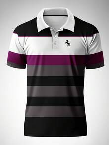 Plus Size Men's Business Casual Minimalist Short Sleeve Polo Shirt - Hot Pink - View 2