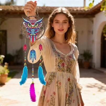 LaoJieYuan 2026 New Style Diy Dream Owl 5D Diamond Painting Dream Catcher Net Pendant Diamond Painting Handicraft Living Room Decoration Painting Diamond Embroidery Diy Crafts Diamond Art
