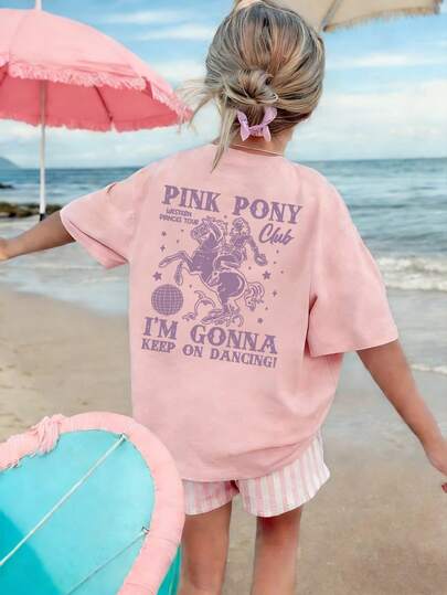 Summer Casual Printed Round Neck Short Sleeve T-Shirt, Suitable For Girls And Children - Artistic Style T-Shirt, Inspiring Imagination And Self-Expression. Children's Wear, Girls Graphic Tee, Summer Top, Teen Clothing