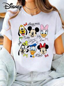 Disney Lady's T-Shirt, Featuring Cartoon Patterns Of Disney Mickey And Minnie's Companions. The Fabric Is Soft, Comfortable And Durable. This Is A Summer/Winter Ladies' Round-Neck T-Shirt, Suitable For Daily Wear, Shopping, Attending Parties And Gatherings. It Is Also More Suitable For Daily Outfits And As A Gift. - 白色 - 查看 1