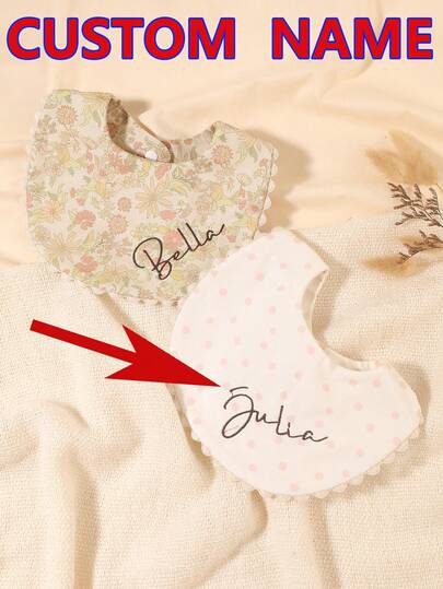 2pcs Customized Embroidered Name Baby Bibs, Square Drool Cloths, Decorative Gifts For Baby Boys And Girls