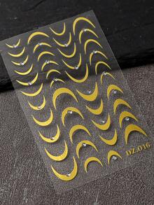 2PCS Gold Silver French-Style Nail Stickers With Rhinestones Curved Lines Strips Design Slider Nail Art Decals DIY Manicure Accessories Tool Nail Supplies - Multicolor - View 7