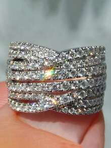 1 Peça Anel Glamoroso de Zircônia Cúbica para Mulheres para Casamento, Noivado, Aniversário, Festa, Joias, Presente do Dia dos Namorados - 1# - Visão 2