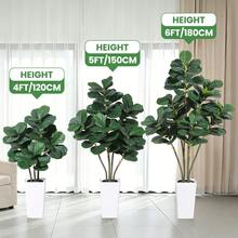Künstlicher Geigenfeigenbaum (Ficus lyrata) in 120/150/180 cm Höhe mit weißem Übertopf, künstliche Topfpflanze, hohe künstliche Bodenpflanze für die Dekoration von Wohnzimmer, Büro oder Zuhause - 120cm - Übersicht 3