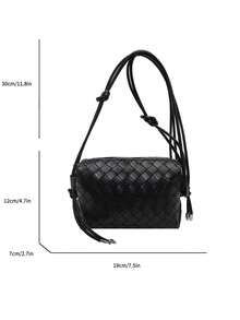 New Embossed Woven Camera Bag, Fashionable Versatile Shoulder Bag, Niche Lightweight Crossbody Bag, Knotted Strap Camera Bag - Black - View 7