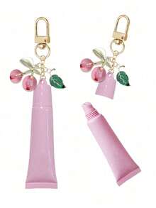 便携式口红包装袋挂件，口红瓶，樱桃绿叶元素包挂件，管状包装挂件，唇彩口红钥匙扣挂件配件，旅行配件，旅行收纳盒，多功能配件，时尚简约，日常必需品，可挂在钱包、背包、手提包上 - 彩色 - 查看 1