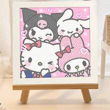 1 Set de Pegatinas de Diamantes de Dibujos Animados Sanrio Hechas a Mano, Set de Arte de Bordado de Diamantes Hecho a Mano, Decoración de Pared y Escritorio para el Hogar, Regalo de Regreso a la Escuela (Marco Incluido) - Multicolor - Ver 9
