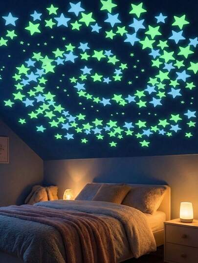 200pcs Glow In The Dark Star Wall Stickers, 1.18 Inch Multi-Color Luminous Stickers For Ceiling, Bedroom, Kids Girls Nursery, DIY Home Decor, Plastic Glowing Art Wall Decals, Dorm Decoration, Gift, Romantic Atmosphere