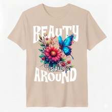 Garden Plus Size T-Shirt: The Delicate Touch Your Look Needs. - Beige - View 1
