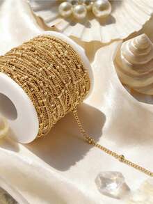 2m/Pack Minimalist Fashion DIY Chain, 18k Gold Side Bead Chain, Side Twist Chain, Spacer Bead Chain, Suitable For Making Bracelets, Necklaces, Chokers - 2m/pack - View 1