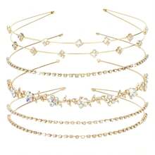 4 Uds. Diadema con diamantes de imitación para novia, boda, cristal, flor, hojas,, banda para el cabello de Metal, Tiara, accesorios para el cabello para graduación para mujer HQSQ - rosa dorado 4 piezas - Ver 15