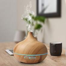 550ml USB Aroma Diffuser With Remote Control Yellow Wood Grain, Cool Mist Humidifier For Large Room - Mist - Ver 3