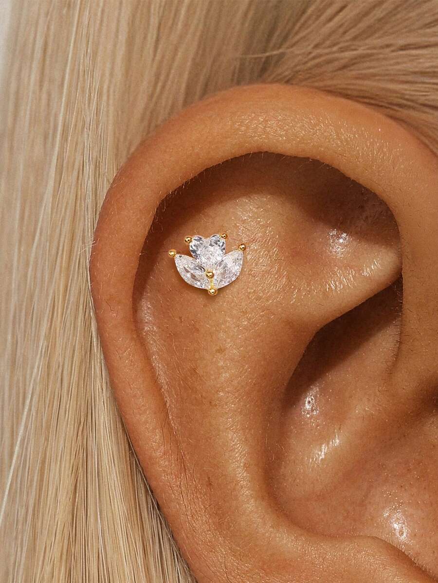 1 đôi bông tai bạc 925 hình trái tim dễ thương đính đá Cubic Zirconia, thích hợp cho nữ giới đeo hàng ngày, hẹn hò, du lịch, đám cưới, tiệc tùng, quà tặng ngày lễ. - Vàng - Xem 1