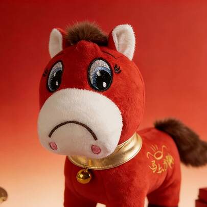 1pc 2026 New Year Of The Horse Crying Horse Lucky Plush Doll, Red Mini Horse Auspicious Mascot | Made Of Polyester Fiber, Perfect New Year Pet Gift, Cute Big-Eyed Horse, Companion Pet To Relieve Boredom And Soothe Emotions, This Is A Very Thoughtful Gift