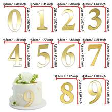 1/2 Set di decorazioni per torta in acrilico a specchio dorato con numeri da 0 a 9 di dimensioni mini, per anniversario, compleanno, matrimonio, decorazione dolci e feste - Visualizzare 6