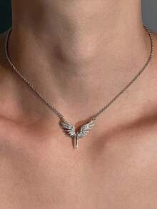 New Creativity Angel Wings Unique Design Stainless Steel Chain Pendant Necklace Classic Accessories All-Match Personality Clavicle Chain Charm Jewerly - Silver - View 3