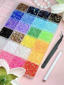 1 Hộp (24000 miếng) Đá giả kim cương ABS nhiều màu sắc, hỗn hợp ngẫu nhiên, dùng để trang trí móng tay, hình dán kim cương phẳng lấp lánh kiểu Y2K, thích hợp cho các dự án thủ công DIY, phụ kiện làm móng. - Nhiều màu - Xem 5