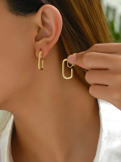 1 par de pendientes geométricos brillantes minimalistas y elegantes para clip, pendientes para mujeres, versátiles para uso diario y para ir al trabajo