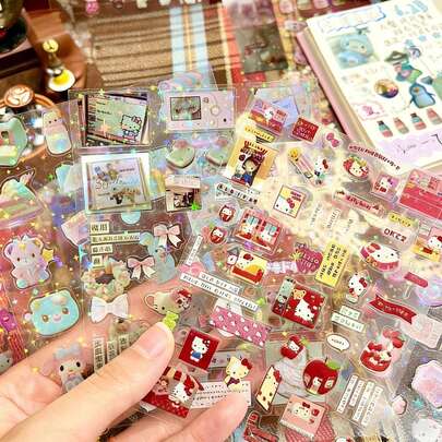 10 Stück/Set süße hochwertige lasergescnittene transparente Stern- und Herzförmige Aufkleber, Cartoon Dekor, wasserfest, geeignet für Neujahr, Valentinstag, Ostern Geschenke