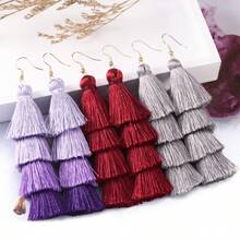 4pcs/Pack Polyester 4-Layer Ombre Tassel Pendant 80mm Colorblock Long Tassel Earrings For Women, Bohemian Multi-Layer Tassel Earrings, DIY Tassel Earring Accessories - Four Layers Of Tassels - View 9