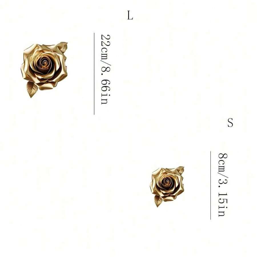 1件/2件/3件装奢华金色玫瑰热转印贴纸，3D热敏打印DIY工艺品材料，适用于T恤、牛仔裤、毛衣、手提包、枕头、靠垫等。