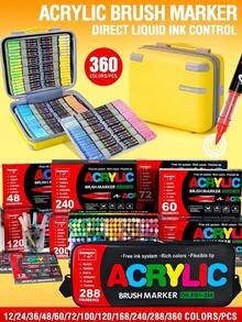 Bộ 12 bút vẽ graffiti 360 màu, bút dạ acrylic ngòi mềm, bộ màu hỗn hợp, màu chồng lớp chống thấm nước, thích hợp cho vẽ graffiti, hội họa, nghệ thuật DIY, thích hợp cho vẽ trên đá, thư pháp, làm sổ lưu niệm, viết tay, làm thiệp, giấy bìa đen, đá, trang trí Giáng sinh, gỗ, nhựa, vải bố. Được đựng trong hộp/túi quà sang trọng, món quà tuyệt vời cho học sinh nam/nữ, dịp tựu trường và Ngày Nhà giáo. - Bút dạ Acrylic đầu mềm dạng lỏng thẳng - Xem 13