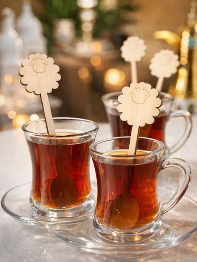 10PCS Sheep Face Wooden Stirring Spoon Set – Natural Wood Ramadan Decorations Kitchen Utensils, Eid Mubarak Party Favors, Arabic Coffee & Tea Stirrer, Cute Sheep Design Drink Mixer For Home Decor, Festive Gift, DIY Dessert, Hot Chocolate, Milk, Beverage Bar Accessory,Eid Al-Adha Decor, Wooden Sheep Ornament, Islamic Home Decor