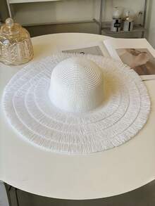 New Spring/Summer Foldable Wide Brim Beach Hat, Sun Protection Straw Hat For Vacation - A - View 8