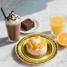 100/50/25/10/2pcs Gold Thickened Reusable Plates, Dessert Plates, Cake Plates, 7inch/9inch Round Plates, Elegant Polished Metal Rim, Waterproof , Suitable For Picnics, Dinners, Parties, Christmas, Communion, Valentine's Day - Multicolor - View 6