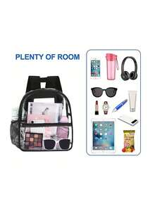 Transparent PVC Backpack, Women's Fashion Versatile, Clear Vision, Large Capacity, Storage Pockets, Mesh Side Pockets, Lightweight Suitable For Commuting, Travel, Campus, Concerts And Outings - Multicolor - View 5