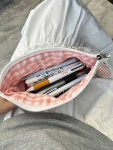 One Pink Lace Flower Pencil Case (Heart-Shaped Keychain Not Included). Unique, Large-Capacity Stationery Organizer And Simple, Cute Makeup Bag. Student Stationery Supplies. The Perfect Back-To-School Gift. Great Gift To Exchange Between Students - Floral Pencil Case - View 3