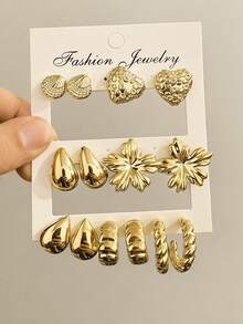 14pcs New Stylish Elegant Lightweight 5-Petal Flower & Seashell Elements Women Jewelry Set, Suitable For Daily Wear All Year Round, Low Allergy Earrings - Multicolor - View 3