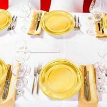 100/50/25/10/2pcs Gold Thickened Reusable Plates, Dessert Plates, Cake Plates, 7inch/9inch Round Plates, Elegant Polished Metal Rim, Waterproof , Suitable For Picnics, Dinners, Parties, Christmas, Communion, Valentine's Day - Multicolor - View 4