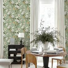 1卷清新绿色雏菊植物壁纸，精致室内装饰膜，适用于翻新房间橱柜等装饰壁纸，各种房间墙面装饰壁纸，易于安装，手工工艺壁纸 - A - 查看 9